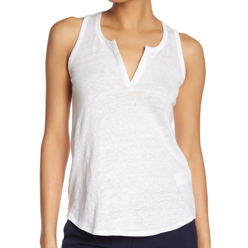 Vince White Split Neck Linen Tank